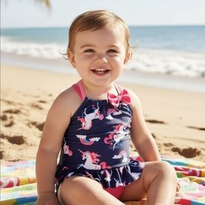 Wippette ✦ Toddler Girl Unicorn Swimsuit ✦ Cross-Back Ruffle UPF 50+ 24M NWT
